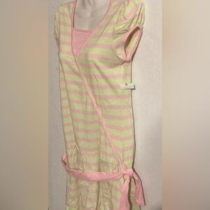 J. Khaki size L kids girls pink & green striped dress NEW